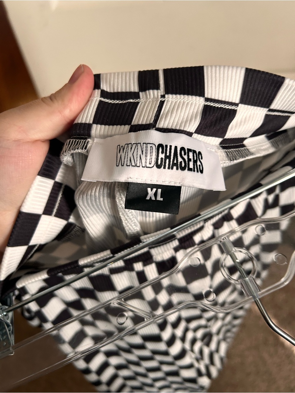 WKND Chasers Bad Reputation Black & White Checkered Wide-Leg Pants - Picture 2 of 3